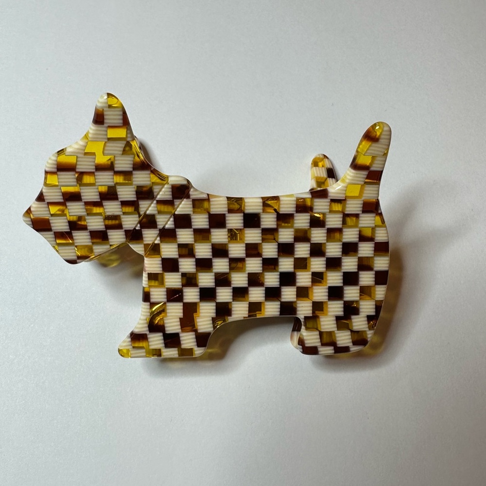 Plaid French Scottie Dog Acrylic Hairclip